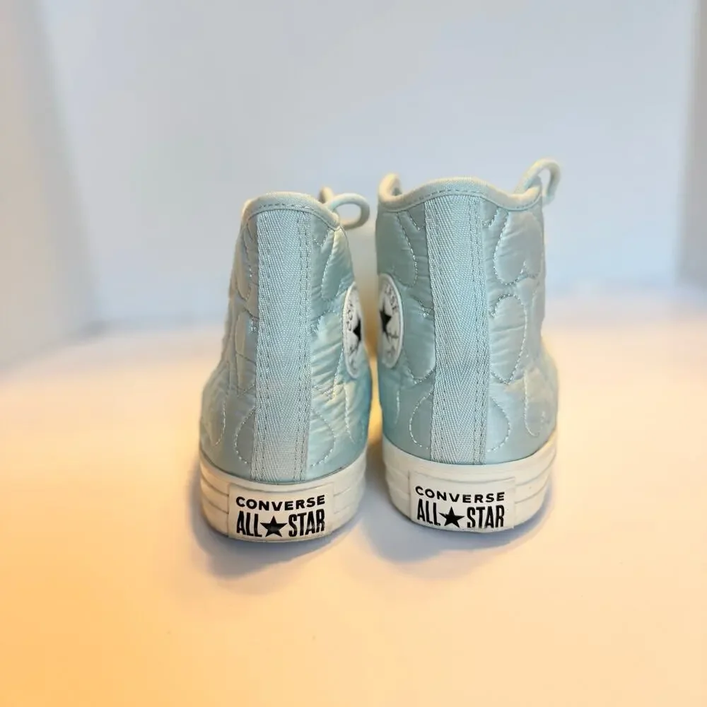 Converse Chuck Taylor High Top light Teal Blue Heart Quilted Shoes Womens 6 - Picture 5 of 9